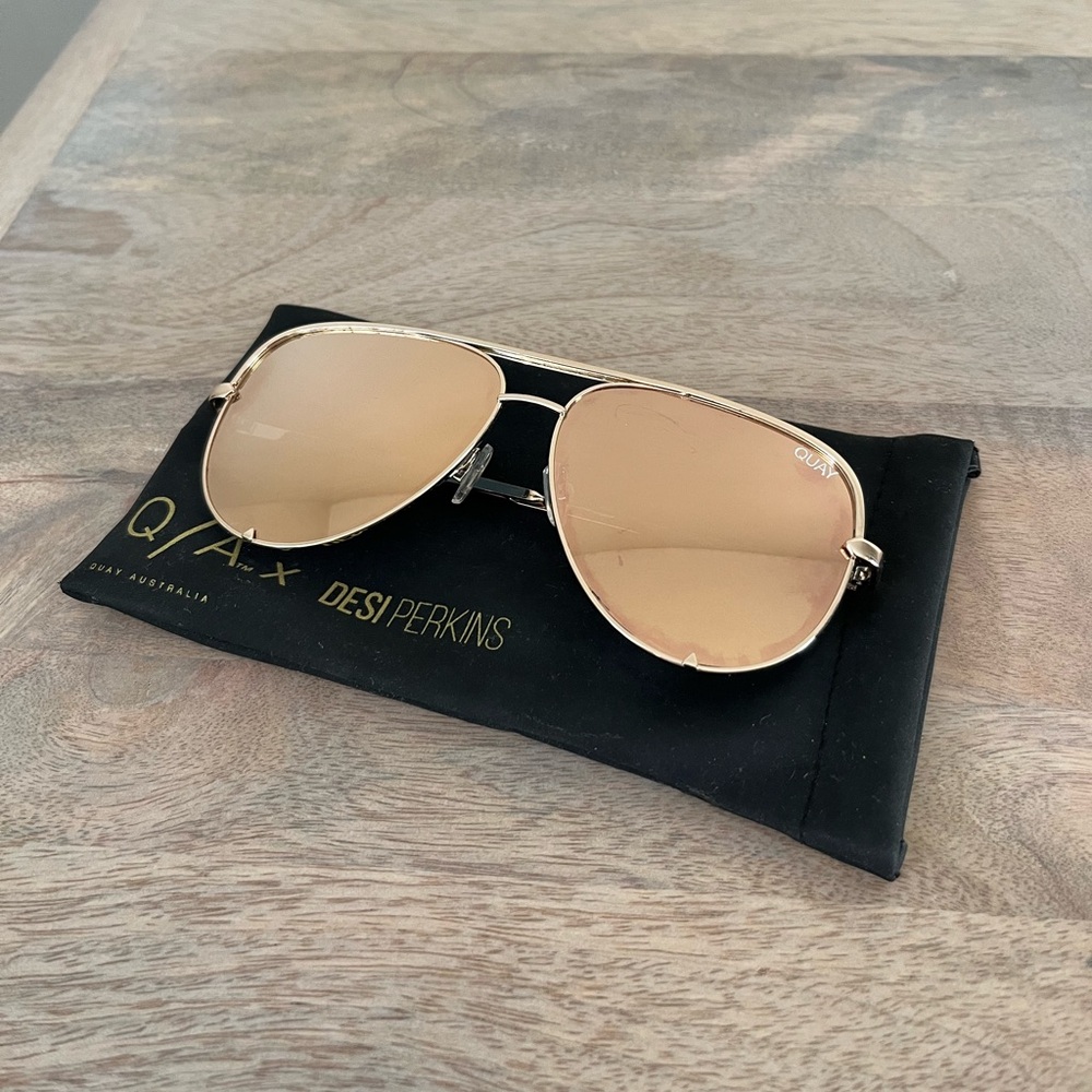 Quay Australia x Desi Perkins High Key Gold Aviator Sunglasses